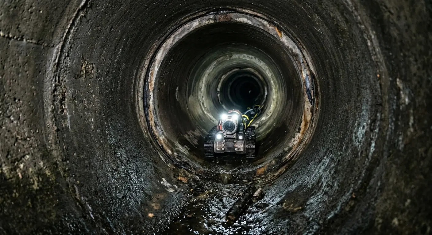 Robotic sewer camera inspecting pipe interior for Sewer Line Cleaning in Davie